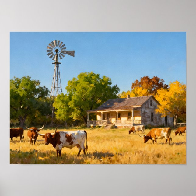 Texas Ranch House in Fall Poster (Front)