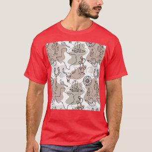 Texas Rancher Cowboy Boots Hat Cattle Western Patt T-Shirt