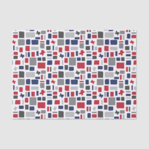 Texas Red & Blue Wonky Squares & Rectangles Tissue Paper