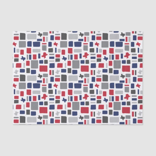 Texas Red & Blue Wonky Squares & Rectangles Tissue Paper (Front)