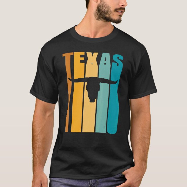 Texas Retro Picture Cool Silhouette Longhorn Cow S T-Shirt (Front)