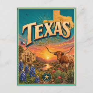 Texas Retro Travel Souvenir Postcard