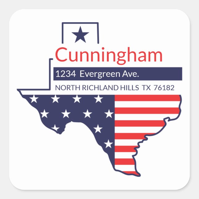 Texas Return Address Patriotic Stars and Stripes Square Sticker (Front)