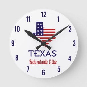 Texas Rocks Red White & Blue Clock