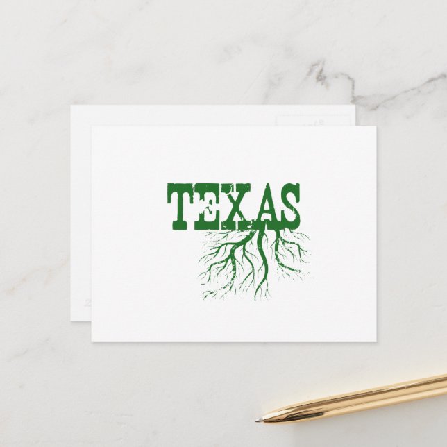 Texas Rooted Green Tree Roots Texan Word Art Postcard (Front/Back In Situ)