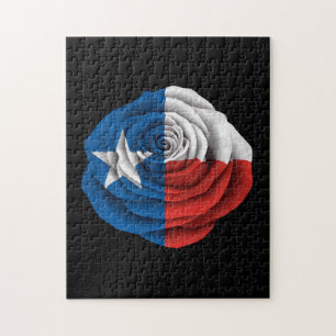 Texas Rose Flag on Black Jigsaw Puzzle