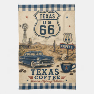 Texas Route 66 Coffee Ranch Americana Kitchen Towel