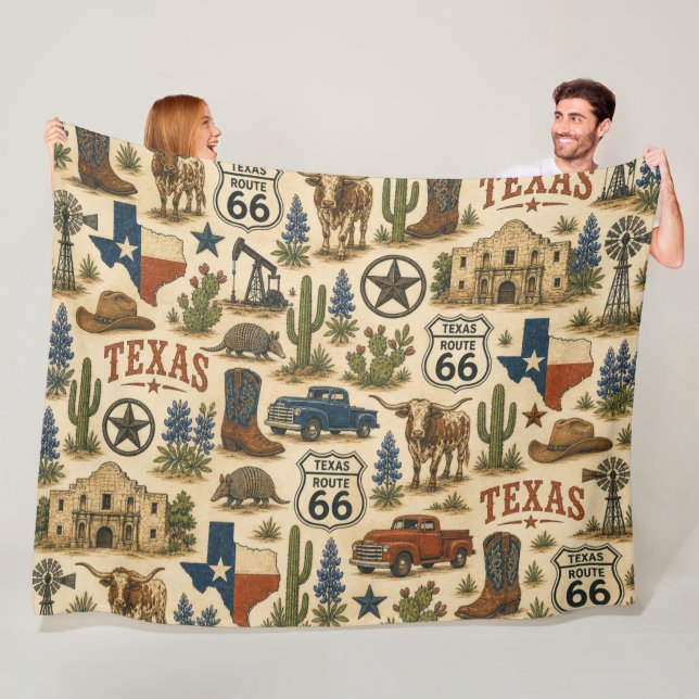 Texas Route 66 Cozy Ranch Trail Fleece Blanket (In Situ)