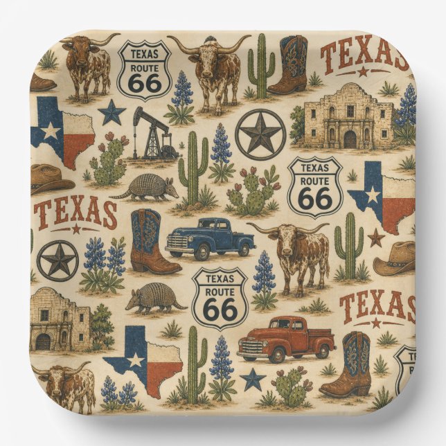Texas Route 66 Party Ranch Paper Plate (Front)