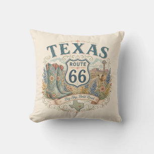 Texas Route 66 Retro Cowgirl Room Decor Gift Throw Pillow