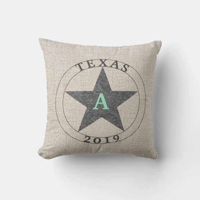 Texas Rustic Grey Off White Burlap Personalized Throw Pillow (Front)