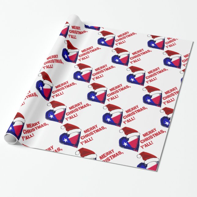 Texas Santa - Merry Christmas Y'all! Wrapping Paper (Unrolled)