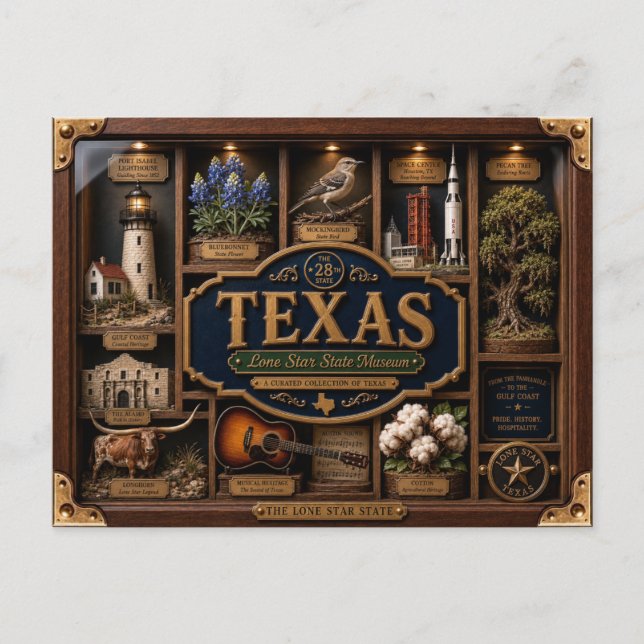Texas Shadow Box 3D Figurine State Postcard (Front)