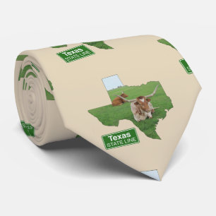 Texas Shape And Longhorn Steer Tie