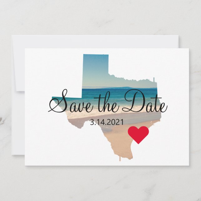Texas Shape Photo Heart on Destination Save The Date (Front)