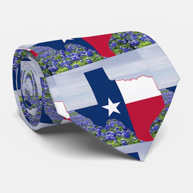 Texas Shape Texas Flag With Bluebonnets Tie (Rolled)