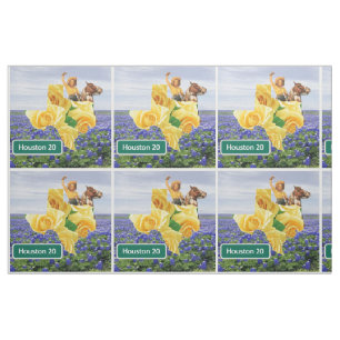 Texas Shape Yellow Rose And Cowgirl on Horse Fabric
