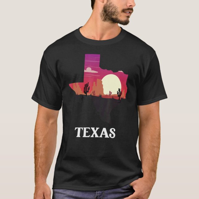 Texas Shaped Desert Scenery Us State T-Shirt (Front)