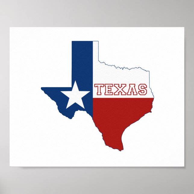 Texas Silhoutte Map Shaped State Flag Wall Poster (Front)