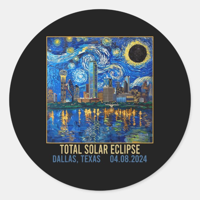 Texas Skyline Artistic Total Solar Eclipse 2024  Classic Round Sticker (Front)