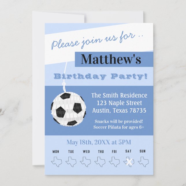 Texas Soccer Birthday Party Invitation (Front)