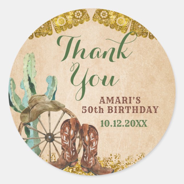 Texas Southwestern Cowboy Rustic Birthday Classic Round Sticker (Front)