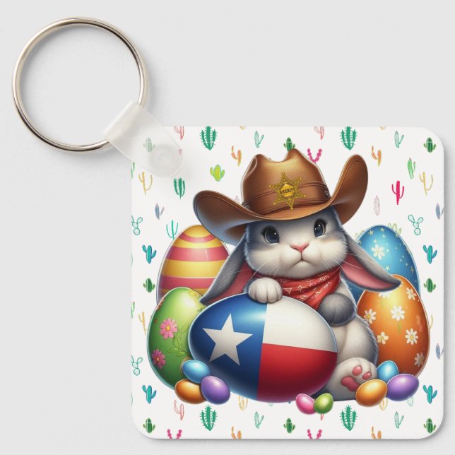 Texas/southwestern Easter bunny sheriff Keychain (Front)
