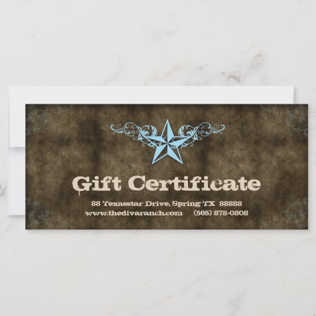 Texas Star Gift Certificate Baby Blue Brown (Front)