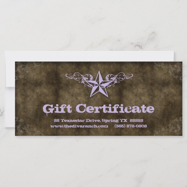 Texas Star Gift Certificate Card Hot Purple Brown (Front)