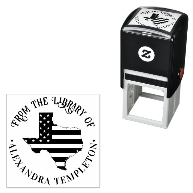 Texas Stars Stripes State Map Library Book Name Self-inking Stamp (In Situ)