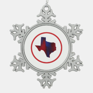 Texas State Abstract Red & Blue Snowflake Pewter Christmas Ornament