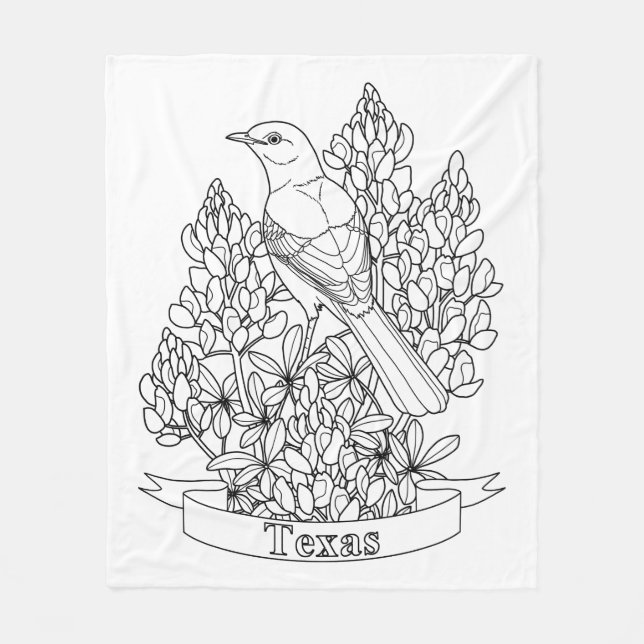 Texas State Bird & Flower Colouring Page Fleece Blanket (Front)