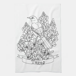 Texas State Bird & Flower Colouring Page Kitchen Towel