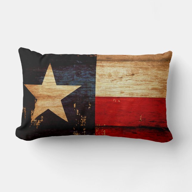 Texas State Flag in Rustic Wooden Grunge Look Lumbar Pillow (Front)