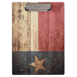 Texas State Flag on Old Wood Grain Clipboard
