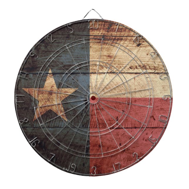 Texas State Flag on Old Wood Grain Dartboard (Front)