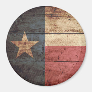 Texas State Flag on Old Wood Grain Magnet