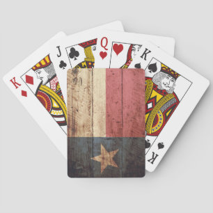 Texas State Flag on Old Wood Grain Playing Cards