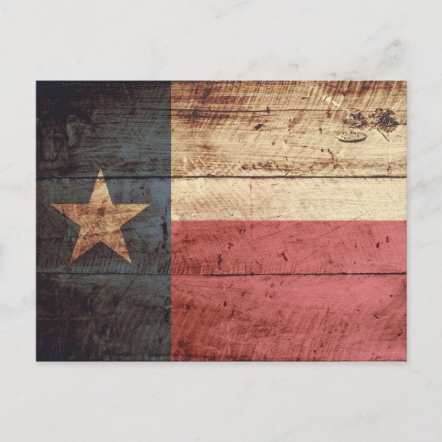 Texas State Flag on Old Wood Grain Postcard (Front)