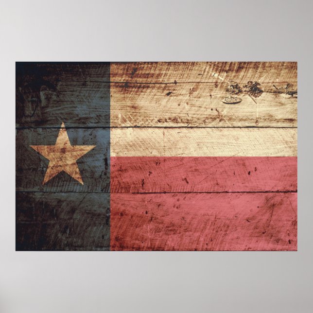 Texas State Flag on Old Wood Grain Poster (Front)