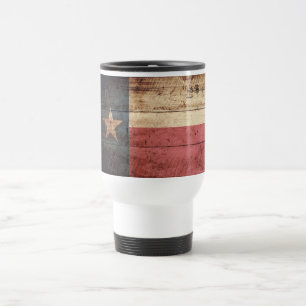 Texas State Flag on Old Wood Grain Travel Mug