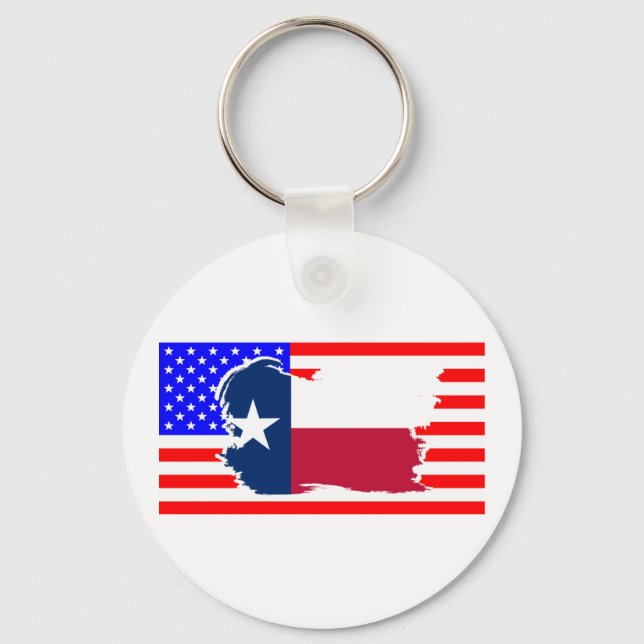 Texas State Flag Over The USA Flag Keychain (Front)
