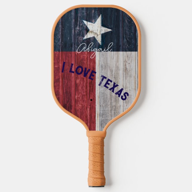 Texas state flag rustic style personalize thetext  pickleball paddle (Front)