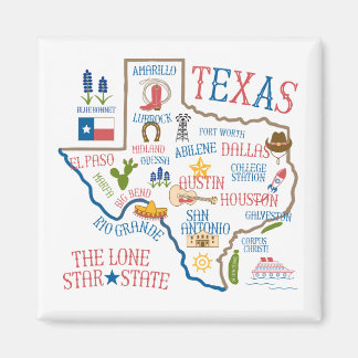 Texas State Landmarks Illustration Magnet