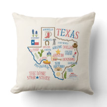 Texas State Landmarks Illustration Pillow - Cream