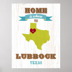 Texas State Map Art- Love Lubbock Art Poster