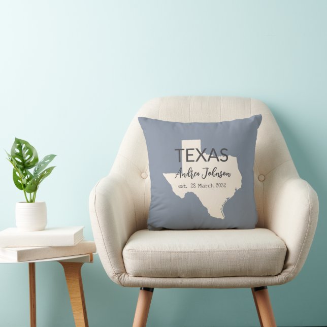 Texas State Map Custom Name and Date Throw Pillow (Chair)