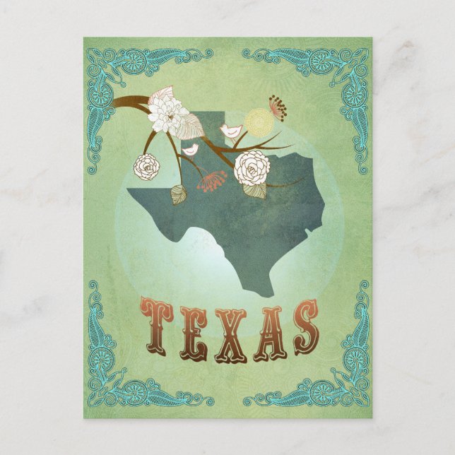 Texas State Map – Green Postcard (Front)