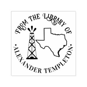 Texas State Map Outline Oil Well Library Book Name Self-inking Stamp