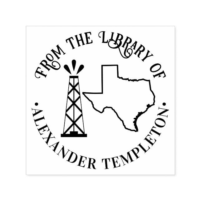 Texas State Map Outline Oil Well Library Book Name Self-inking Stamp (Design)